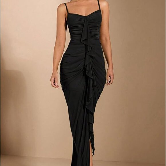 Floerns Dresses & Skirts - 🖤 NWT Black Sweetheart Ruched Maxi Dress – XS